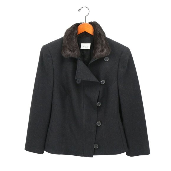 Akris Punto Fur Collar Charcoal Gray Black Zip Front Jacket 14 - Picture 1 of 4